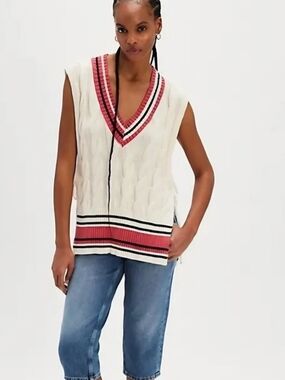 Free People Coastal Knit Cable Knit Poncho Vest
